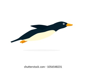 Flying penguin. Vector image isolated on white background