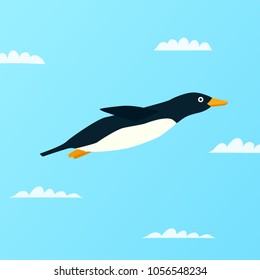 Flying penguin. Vector image isolated on white background