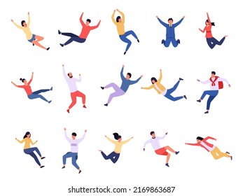Flying people. Floating and falling characters, dream and imagination concept with various young persons. Vector group of teenagers flying together. Man and woman having positive emotions - Shutterstock ID 2169863687