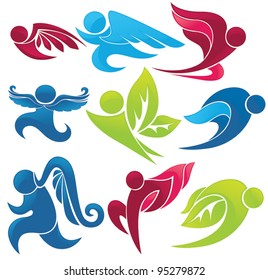 flying people and vector natural, organic wings symbols