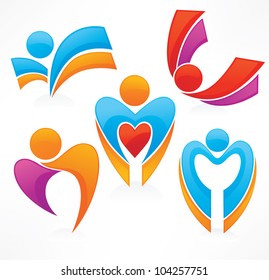 flying people, vector wings and heart symbols