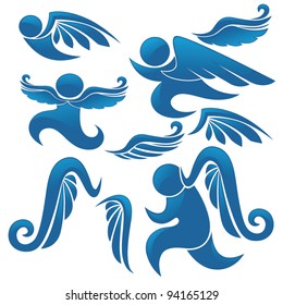 flying people and vector wings symbols