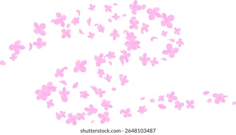 Flying petals and hydrangea flower with flying curve swirl line on transparent background. event, festival