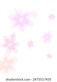 Flying petals isolated on white. Pastel pink blossom petals floral design. Soft peach or chinese cherry blossom petals.