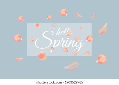 Fliegende Blätter auf blauem Hintergrund. Vector gewann mit einer schönen Inschrift Hallo Frühling.
