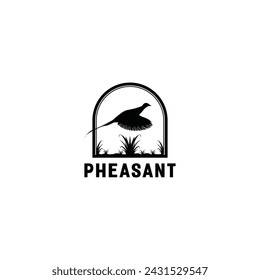 Flying Pheasant Bird over the grass silhouette logo design svg