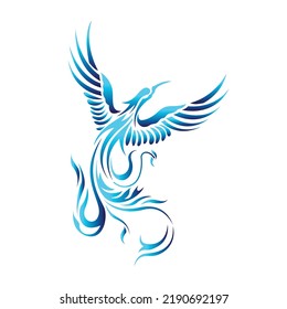 Flying Phoenix Blue Fire Bird Abstract Logo Design Vector Template.