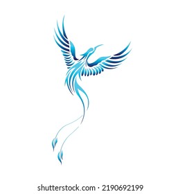 Flying Phoenix Blue Fire Bird Abstract Logo Design Vector Template.