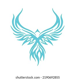 Flying Phoenix Blue Fire Bird Logo Design Vector Template.