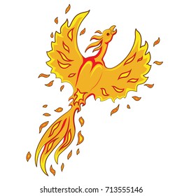 Flying Phoenix. Cartoon style.