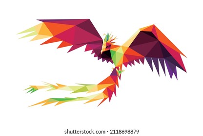 Flying Phoenix in Colorful Polygon. Colorful Low Poly Logo of beautiful Bird. Flying Phoenix colorful Abstract logo