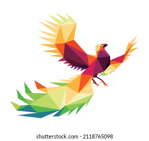 Flying Phoenix in Colorful Polygon. Colorful Low Poly Abstract of beautiful Bird. Flying Phoenix colorful logo