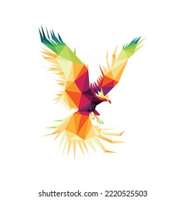 Flying Phoenix in Colorful Polygon. Low Poly Colorful Abstract of beautiful Bird. Flying Phoenix colorful logo