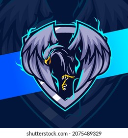 Flying Phoenix Eagle Bird With Blue Fire Mascot Character Esport Design For Gamer Team And Sport Logo Design