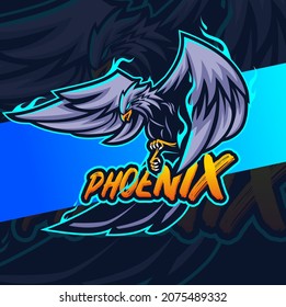 Flying Phoenix Eagle Bird With Blue Fire Mascot Character Esport Design For Gamer Team And Sport Logo Design