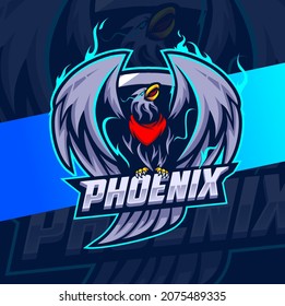 Flying Phoenix Eagle Bird With Blue Fire Mascot Character Esport Design For Gamer Team And Sport Logo Design