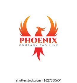 Flying Phoenix Fire Bird abstract Logo design vector template. Dove Eagle Logotype concept icon. Vector high quality design concept on Orange and Red color combination