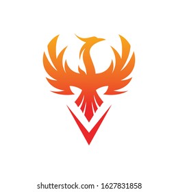 Flying Phoenix Fire Bird abstract Logo design vector template. Dove Eagle Logotype concept icon. Oragne and red color combination concept Vector high quality design