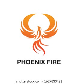 Flying Phoenix Fire Bird abstract Logo design vector template. Dove Eagle Logotype concept icon. Vector high quality design concept on Red and Orange color combination