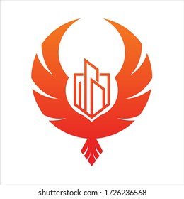 Flying Phoenix Fire Bird abstract Logo design vector template. Dove Eagle Logotype concept icon