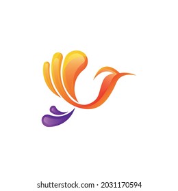 Flying Phoenix Fire Bird abstract Logo design vector template. Dove Eagle Logotype concept icon.