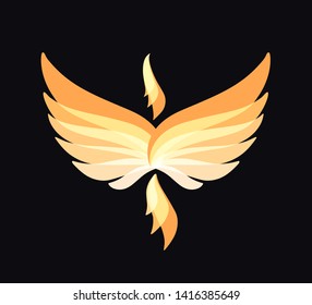 Flying Phoenix icon. Flame and fire. Eagle, falcon vector image. Bird emblem, print or mascot