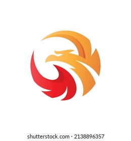 Flying phoenix logo design. Abstract bird head and wing vector icon with red and orange gradient color