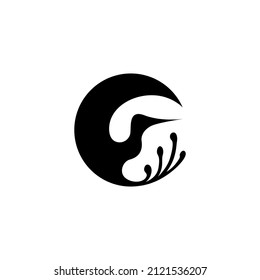 Flying Phoenix Moon logo. Flying phoenix silhouette logo design and crescent moon