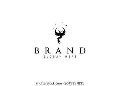 flying phoenix mythological bird logo in black color flat vector design style