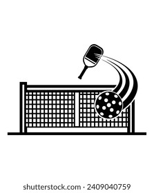 A flying pickleball over a pickleball net. You can use it as club logo, banner design etc.