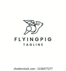 Flying pig animal logo icon design template flat vector