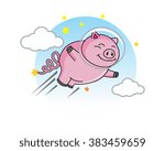 flying pig in the blue cloudy sky mascot cartoon character