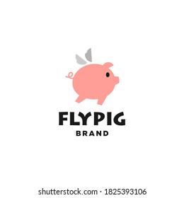 flying pig icon logo illustration ,Colorful playful fun drawing of pig piglet for Logo mascot and icon or sign template vector stock illustration