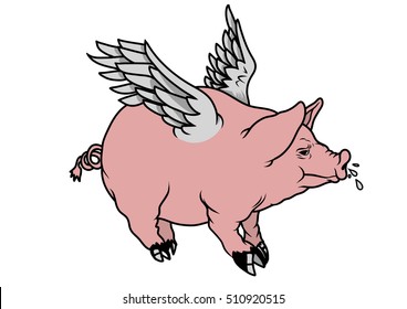 A flying pig in landscape orientation. Vector Illustration