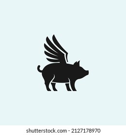 Flying Pig Logo Design Icon Vector Illustration