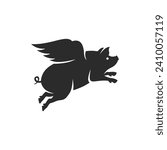 Flying Pig logo. Pig silhouette for Emblem design. Simple Pig symbol. Vector illustration