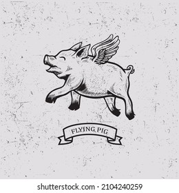FLYING PIG LOGO TEMPLATE LINE ART 
