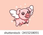 Flying pig mascot logo whimsical, airborne charm captures imagination with playful grace