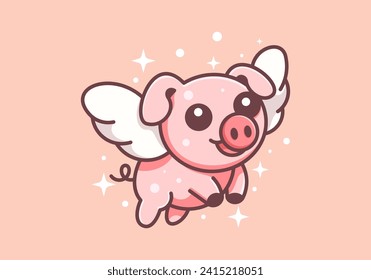 Flying pig mascot logo whimsical, airborne charm captures imagination with playful grace