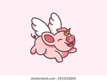 Flying pig mascot logo whimsical, airborne charm captures imagination with playful grace