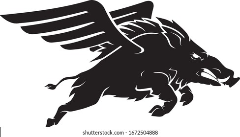 Flying Pig Silhouette, Fantasy Illustration