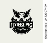 flying pig vector logo. white background