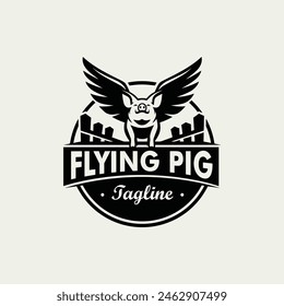 flying pig vector logo. white background