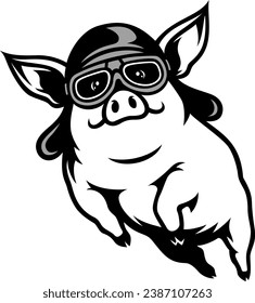 Flying pig with vintage helmet and goggles