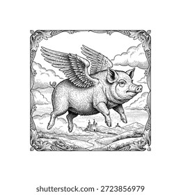 Cerdo volador con diseño de Vector plano de icono de alas.