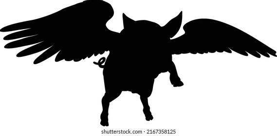 A flying pig with wings in silhouette from the saying pigs might fly