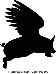 A flying pig with wings in silhouette from the saying pigs might fly