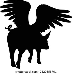 A flying pig with wings in silhouette from the saying pigs might fly