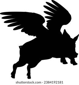 A flying pig with wings in silhouette from the saying pigs might fly