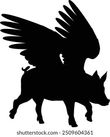 A flying pig with wings in silhouette from the saying pigs might fly